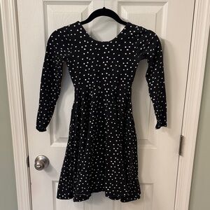 Girls' Black Polka Dot Long-Sleeve Casual Dress